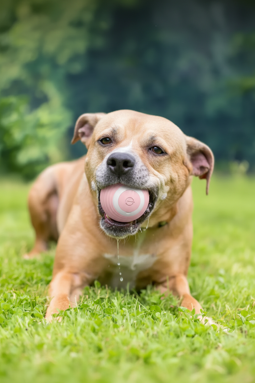 Chien avec balle rose - ultra-réaliste